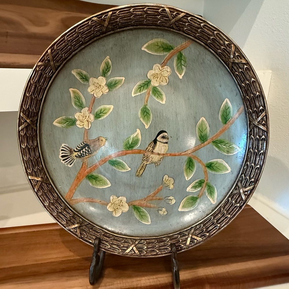 Decorative Plate with Bird and Floral Design
